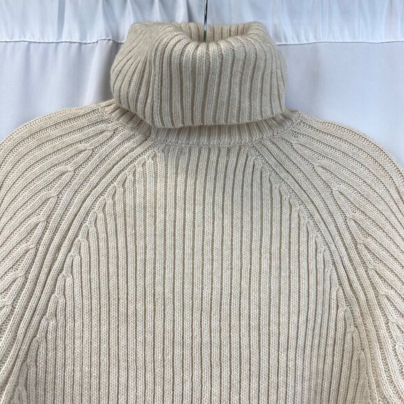 H&M Womens Long Sleeve Cream Ribbed Turtleneck Sweater Vented Sides XS - Picture 6 of 9